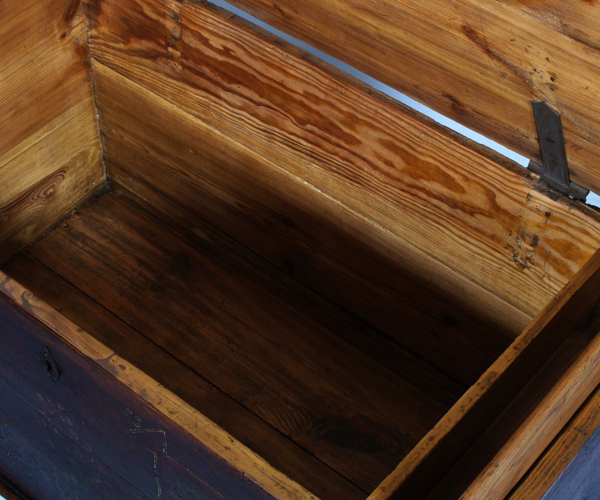 Antique Hand-Painted Tyrolean Solid Larch Chest, 1600s