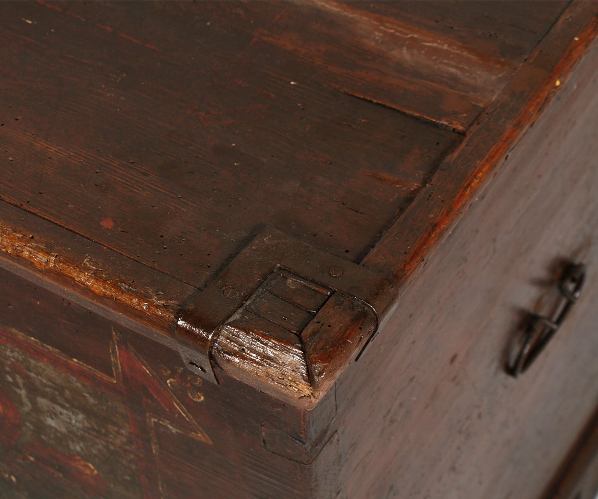 Antique Hand-Painted Tyrolean Solid Larch Chest, 1600s