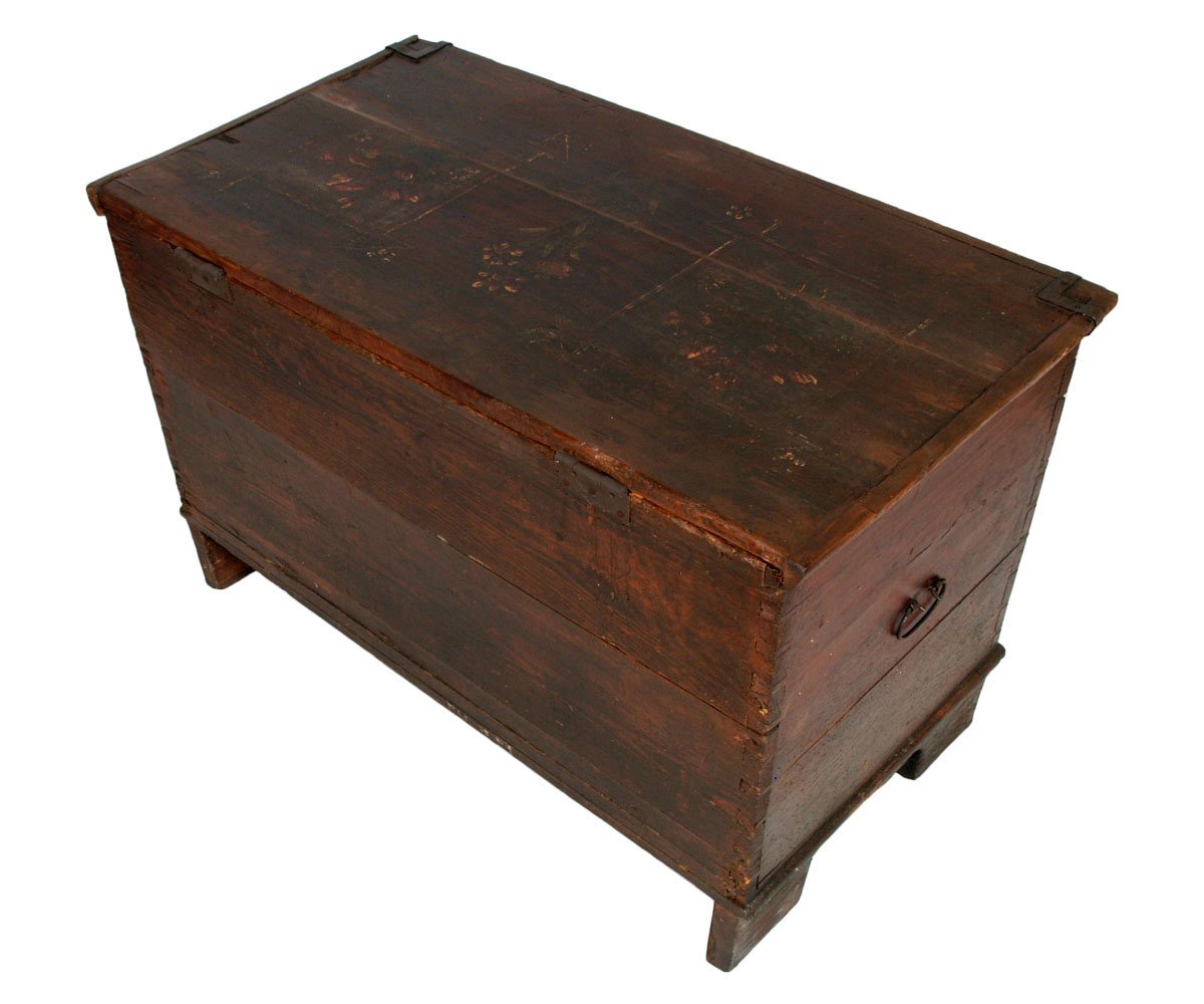 Antique Hand-Painted Tyrolean Solid Larch Chest, 1600s