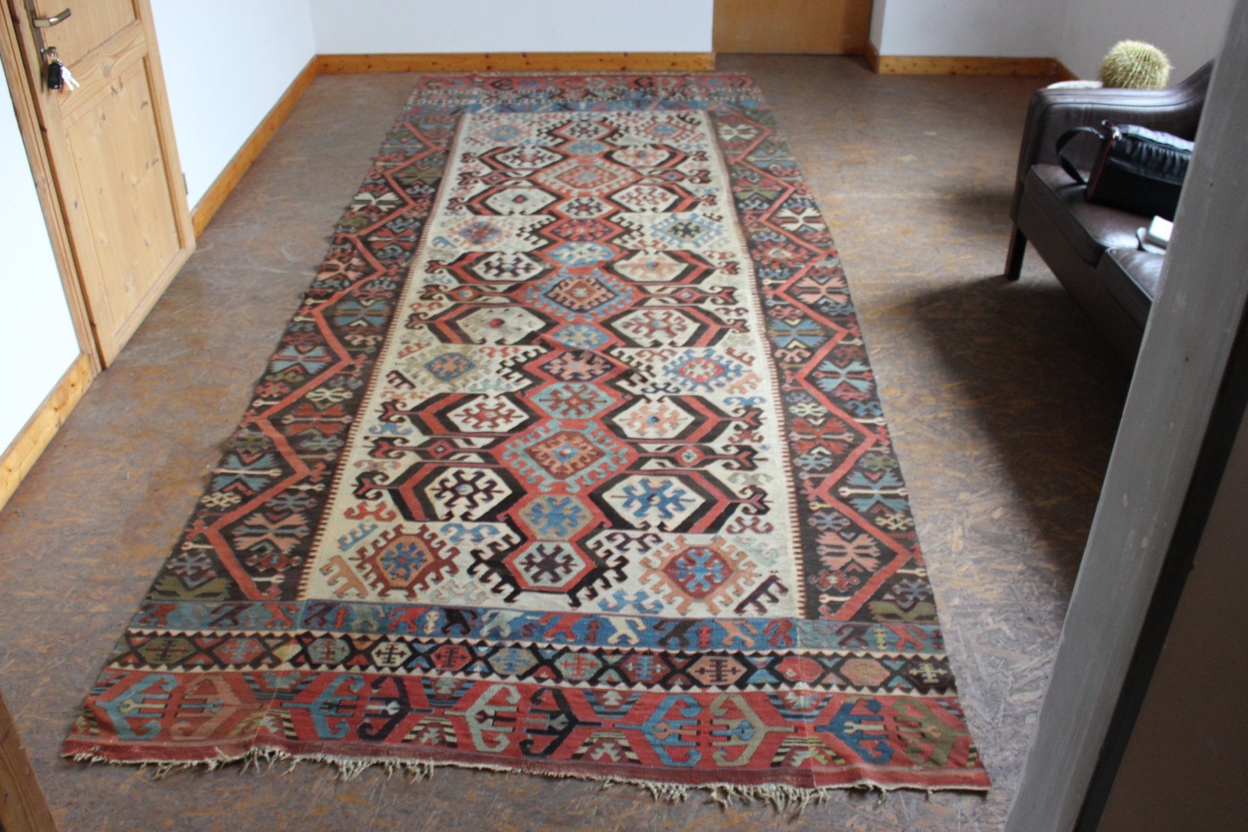 Antique Hand Woven Anatolian Multi Colored Kilim Rug