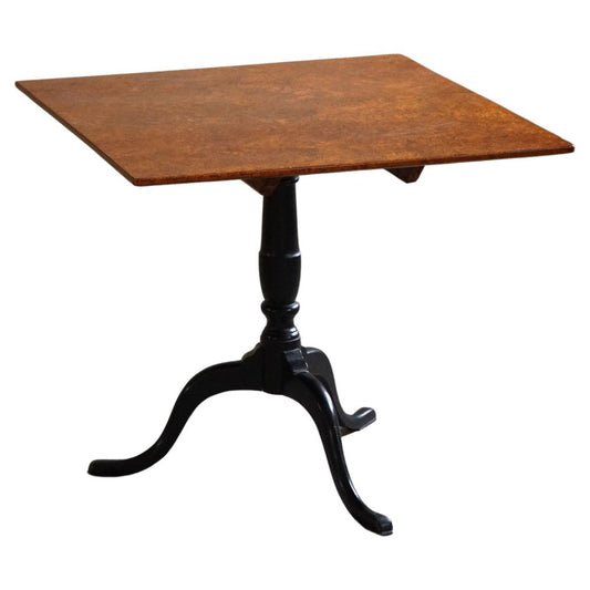 Antique Handcrafted Square Drop Leaf Table in Burl Wood, Sweden, 19th Century