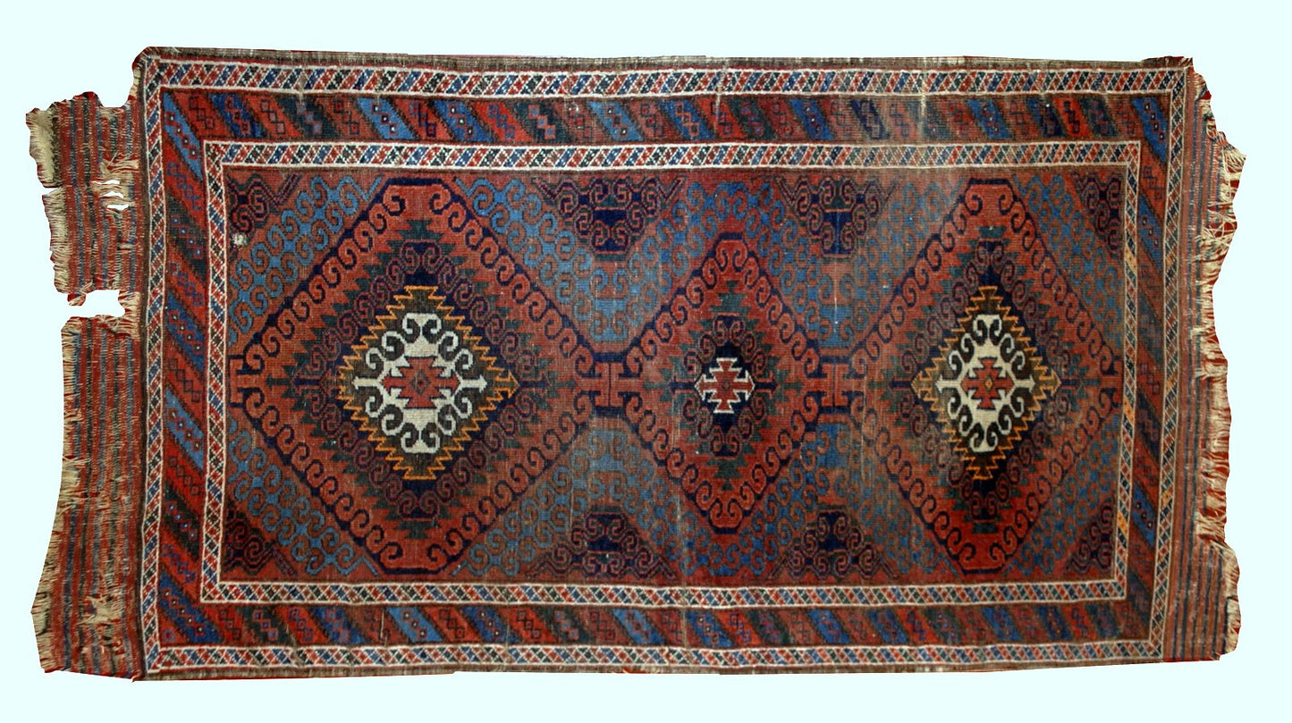 Antique Handmade Afghan Baluch Rug, 1900s