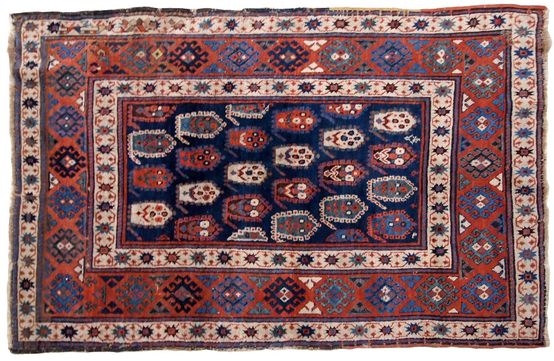 Antique Handmade Caucasian Kazak Rug, 1870s