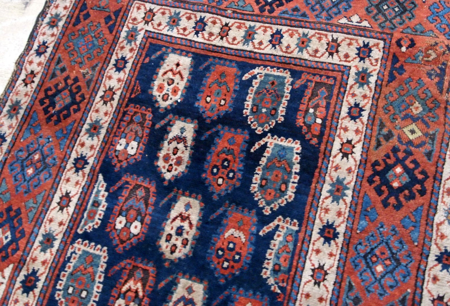 Antique Handmade Caucasian Kazak Rug, 1870s