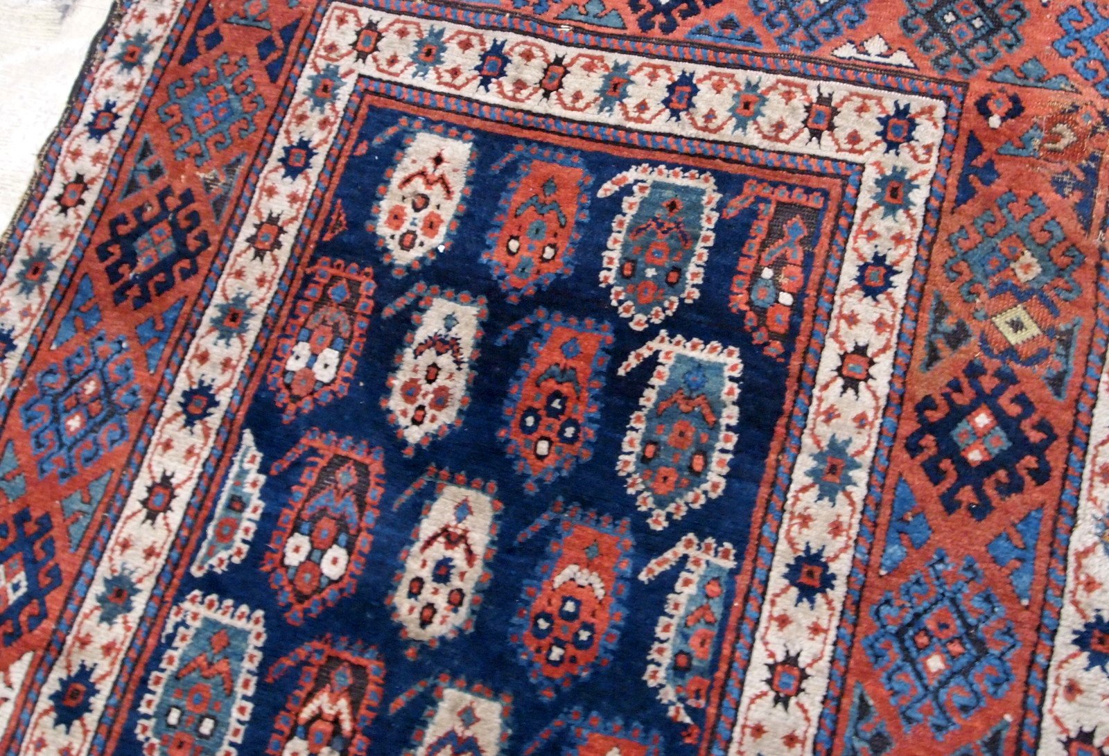 Antique Handmade Caucasian Kazak Rug, 1870s