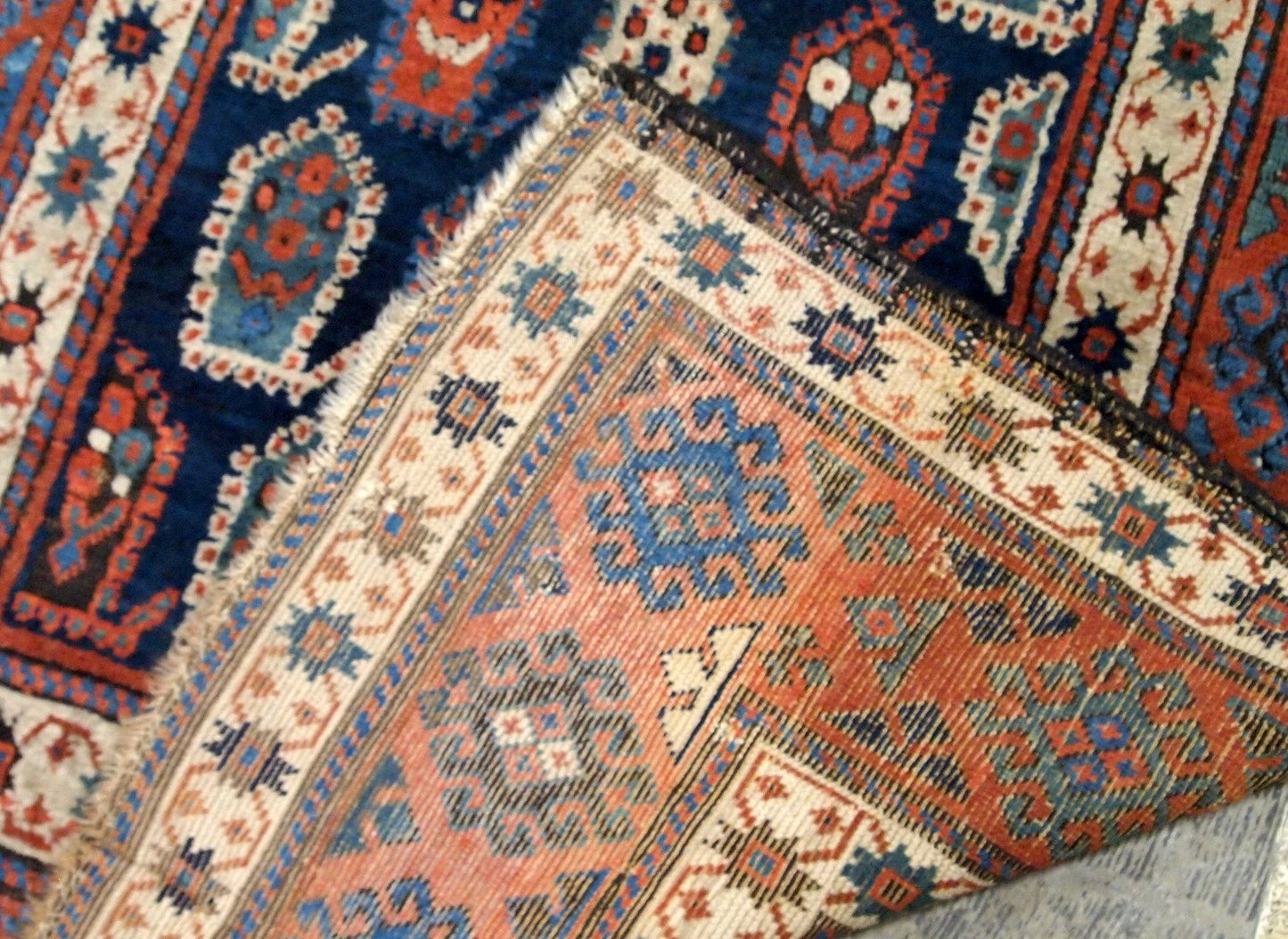 Antique Handmade Caucasian Kazak Rug, 1870s