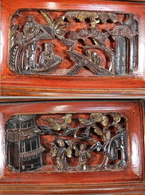 Antique Handmade Handcarved Sliding Door Panels, Japan, 1920s, Set of 2-UZN-1804367