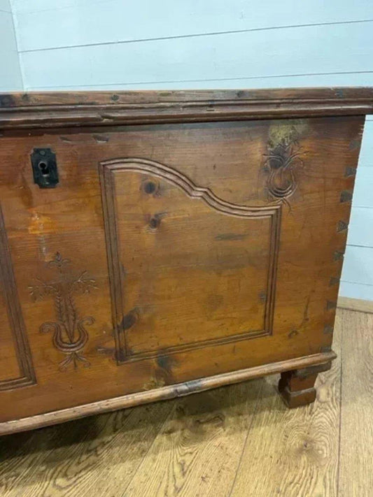 Antique Hardwood Carved Blanket Chest, 1870