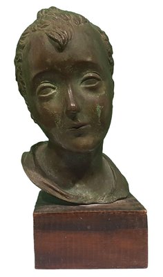 Antique Head of Young Boy Bronze Sculpture by Attilio Torresini, 1900s-ZCI-751994