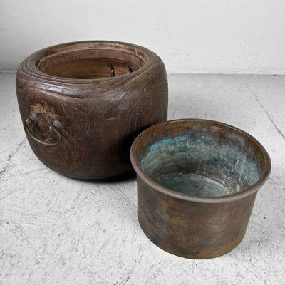 Antique Hibachi with Wooden Box, Japan, 1920s, Set of 2-DWL-1802982