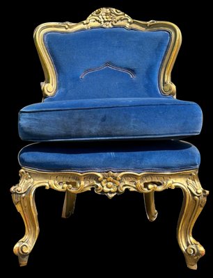 Antique Historicism Armchair in Blue Velvet with Gold Decorations-ALF-2033477