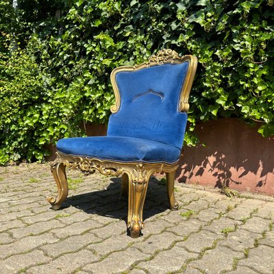 Antique Historicism Armchair in Blue Velvet with Gold Decorations-ALF-2033477