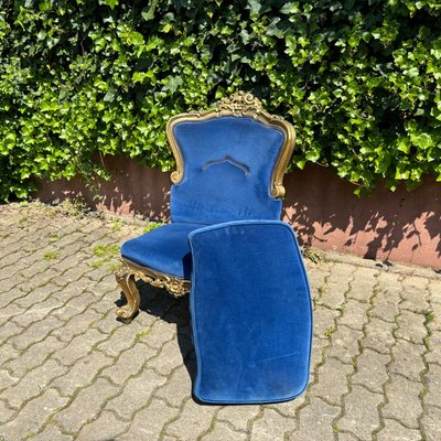 Antique Historicism Armchair in Blue Velvet with Gold Decorations-ALF-2033477