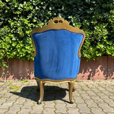 Antique Historicism Armchair in Blue Velvet with Gold Decorations-ALF-2033477