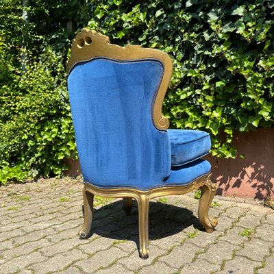 Antique Historicism Armchair in Blue Velvet with Gold Decorations-ALF-2033477