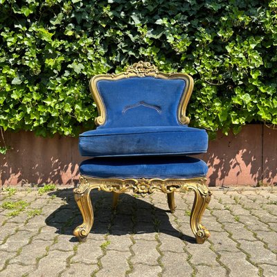 Antique Historicism Armchair in Blue Velvet with Gold Decorations-ALF-2033477