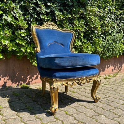 Antique Historicism Armchair in Blue Velvet with Gold Decorations-ALF-2033477