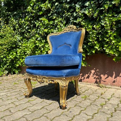 Antique Historicism Armchair in Blue Velvet with Gold Decorations-ALF-2033477