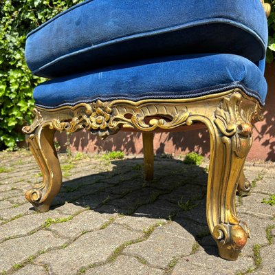 Antique Historicism Armchair in Blue Velvet with Gold Decorations-ALF-2033477