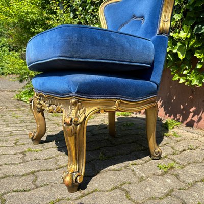 Antique Historicism Armchair in Blue Velvet with Gold Decorations-ALF-2033477