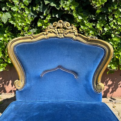 Antique Historicism Armchair in Blue Velvet with Gold Decorations-ALF-2033477