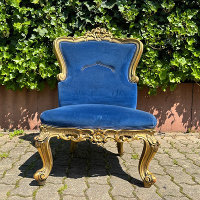 Antique Historicism Armchair in Blue Velvet with Gold Decorations-ALF-2033477