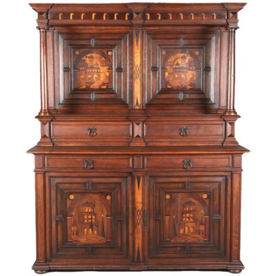 Antique Historicism Buffet with Architecture Inlaid, 19th Century-DXD-1148279