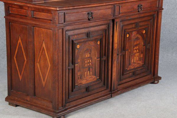 Antique Historicism Buffet with Architecture Inlaid, 19th Century-DXD-1148279