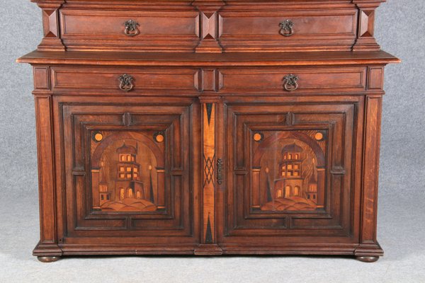 Antique Historicism Buffet with Architecture Inlaid, 19th Century-DXD-1148279