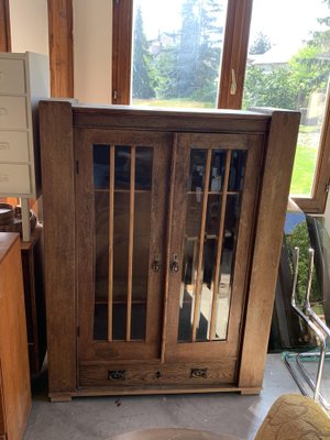 Antique Hungarian Oak Glass and Wood Cabinet-OXJ-1396863