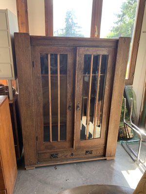 Antique Hungarian Oak Glass and Wood Cabinet-OXJ-1396863