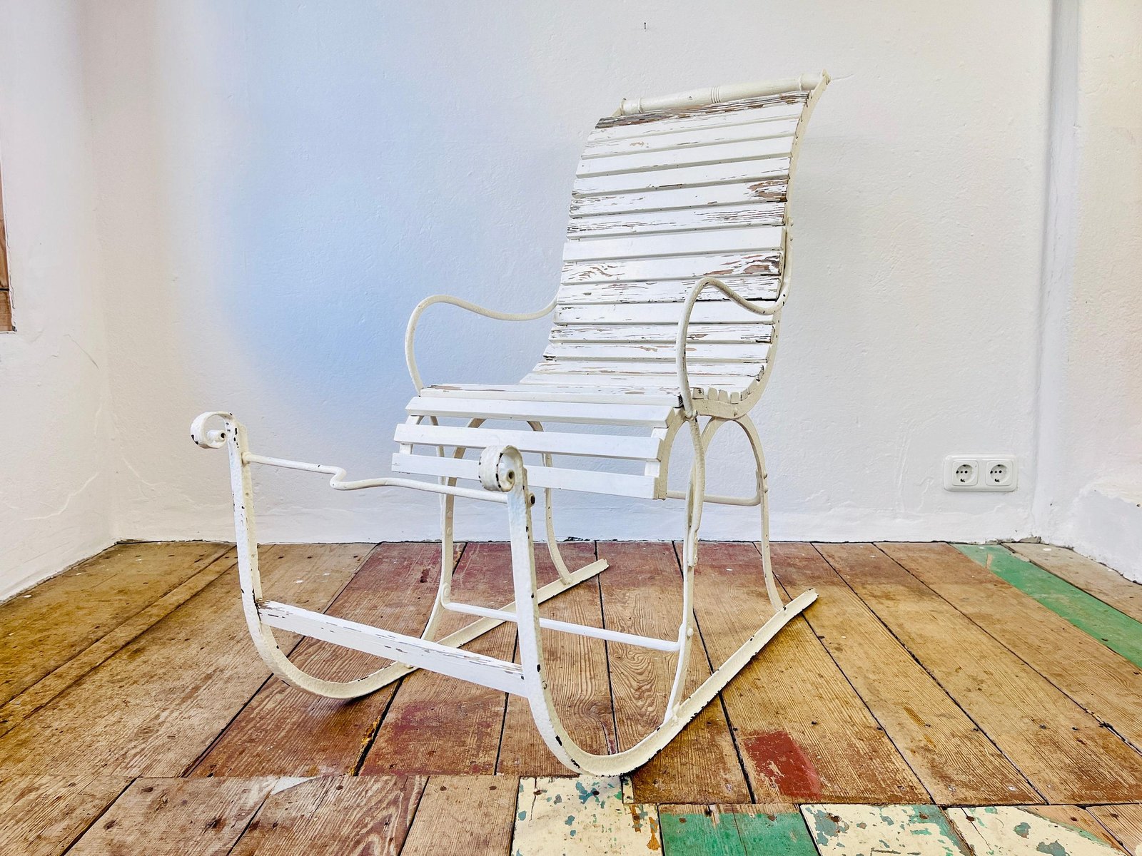 Antique Ice Sled in White, 1900