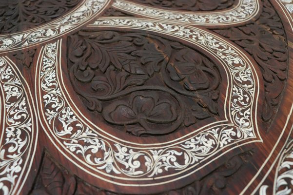 Antique Indian Anglo Wood Hand-Carved Round Dining Table, 1890s-UZN-2027863