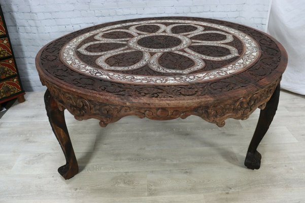 Antique Indian Anglo Wood Hand-Carved Round Dining Table, 1890s-UZN-2027863