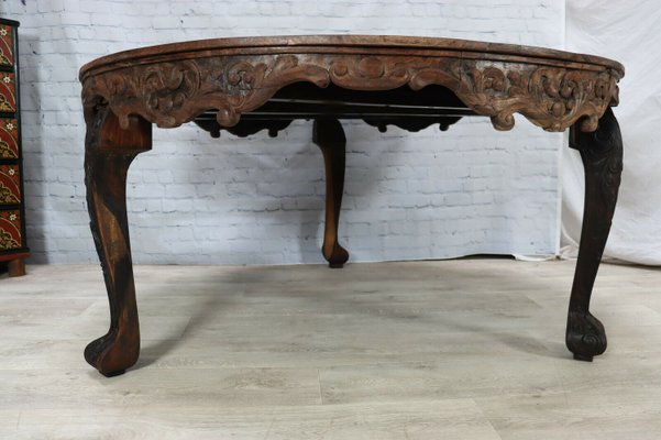 Antique Indian Anglo Wood Hand-Carved Round Dining Table, 1890s-UZN-2027863