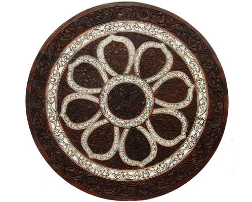 Antique Indian Anglo Wood Hand-Carved Round Dining Table, 1890s-UZN-2027863