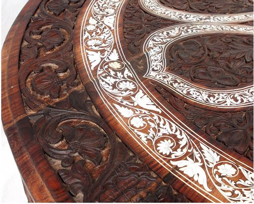 Antique Indian Anglo Wood Hand-Carved Round Dining Table, 1890s-UZN-2027863