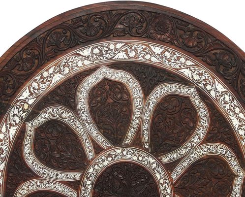 Antique Indian Anglo Wood Hand-Carved Round Dining Table, 1890s-UZN-2027863