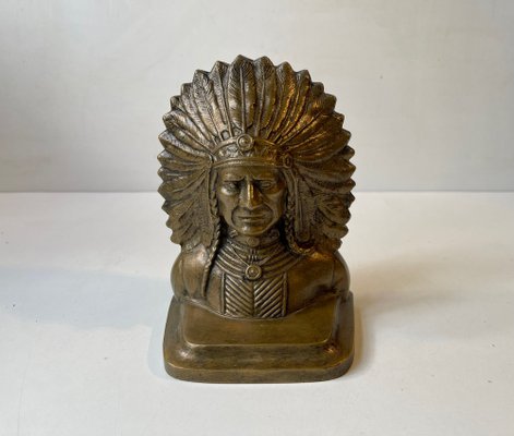 Antique Indian Bronze Chief Bookend, USA. 1920s-LCR-1451190