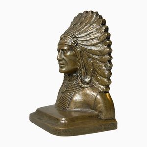 Antique Indian Bronze Chief Bookend, USA. 1920s-LCR-1451190