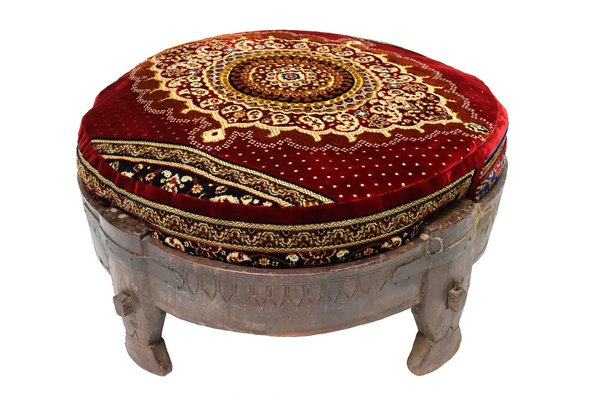 Antique Indian Hand Carved Chakki Rice Mill Stool or Ottoman, 1950s-UZN-1445055