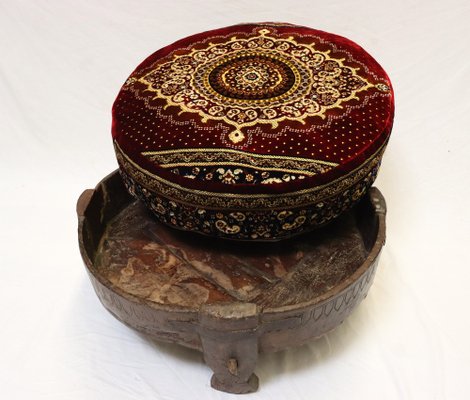 Antique Indian Hand Carved Chakki Rice Mill Stool or Ottoman, 1950s-UZN-1445055