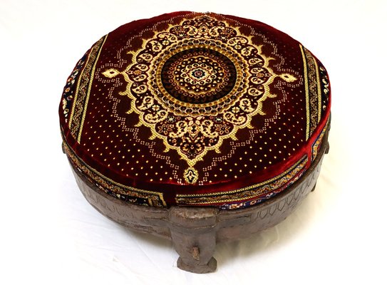 Antique Indian Hand Carved Chakki Rice Mill Stool or Ottoman, 1950s-UZN-1445055