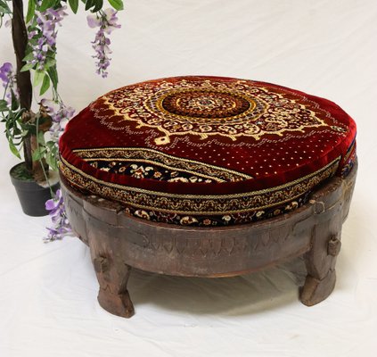 Antique Indian Hand Carved Chakki Rice Mill Stool or Ottoman, 1950s-UZN-1445055