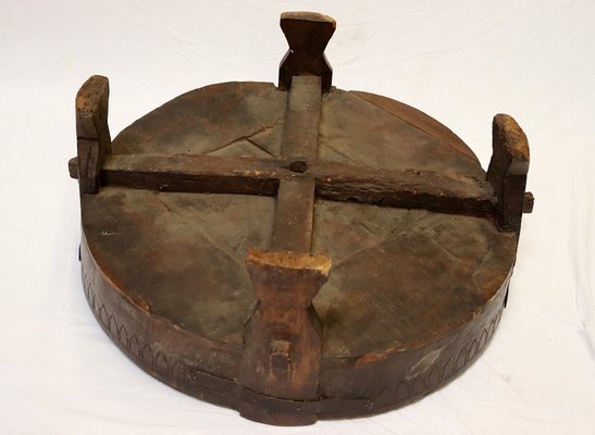 Antique Indian Hand Carved Chakki Rice Mill Stool or Ottoman, 1950s-UZN-1445055