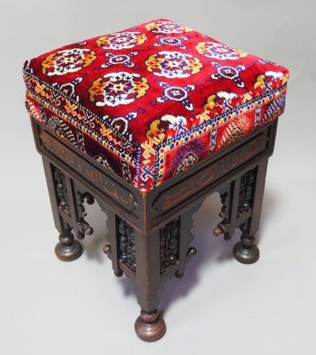 Antique Islamic Carved Stool, Damascus, Syria, 1890s-UZN-1408776