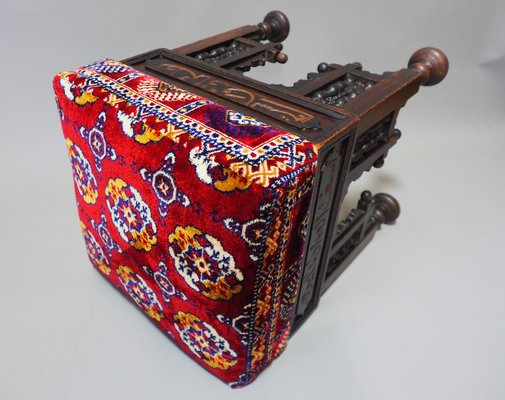 Antique Islamic Carved Stool, Damascus, Syria, 1890s-UZN-1408776