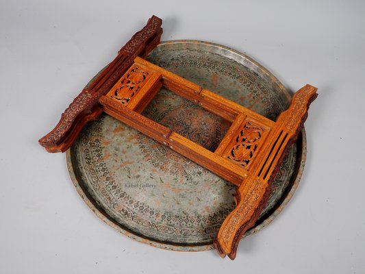 Antique Islamic Ottoman with Copper Table Tray-UZN-1394035