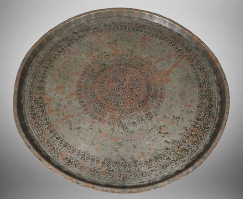 Antique Islamic Ottoman with Copper Table Tray-UZN-1394035