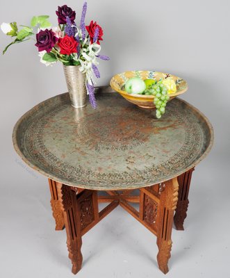 Antique Islamic Ottoman with Copper Table Tray-UZN-1394035